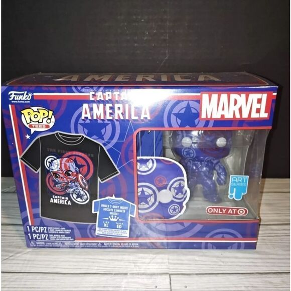 Funko POP Tee Marvel Exclusive Art Series T-Shirt XL Bobble Head Captain America - Picture 3 of 8